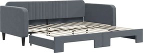vidaXL Pat de zi cu extensie, gri închis, 100x200 cm, catifea