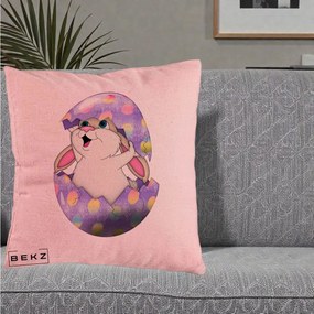 Perna Decorativa Iepuras din Ou de Pasti, 40x40 cm, Roz, Husa Detasabila, Perna Inclusa, BEKZ®