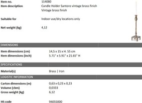 Suport lumanare design LUX Santoro, alama vintage 114080 HZ