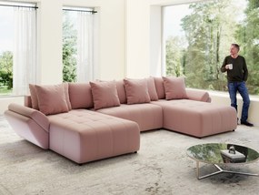 Colțar extensibil dumonde cu ladă de depozitare si sezut confortabil din spuma high-density, Berlin U Royal Roz 380x180 cm