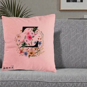 Cadou Personalizat - Perna Personalizata Monograma Florala Litera Z cu Coroana, 40x40 cm, Roz, Husa Detasabila, Perna Inclusa, BEKZ®
