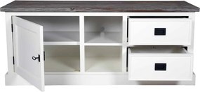 Comodă TV lemn masiv alb Lahoma 5 compartimente /Maro, 133 × 43 × 55 cm