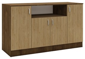 Comoda haaus Pedro, 4 Usi, Stejar Bronz/Lemn Natural, 135 x 50 x 80 cm