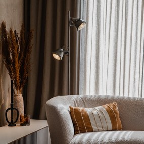 Lampa de podea industriala din otel cu lemn 2 lumini - Emado