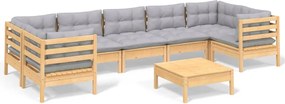 vidaXL Set mobilier de grădină cu perne, 8 piese, gri, lemn de pin
