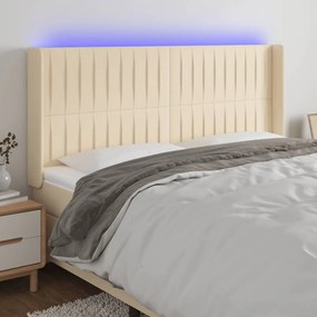 3124297 vidaXL Tăblie de pat cu LED, crem, 163x16x118/128 cm, textil
