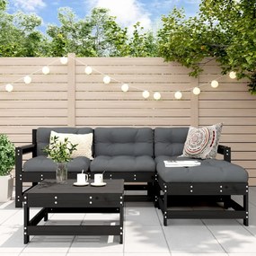3186183 vidaXL Set Set mobilier relaxare grădină 5 piese negru lemn masiv pin