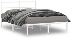 355414 vidaXL Cadru de pat metalic cu tăblie, alb, 140x190 cm