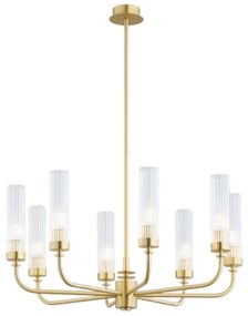 Candelabru 8 brate, alama periata, sticla canelata PRESTON 5082