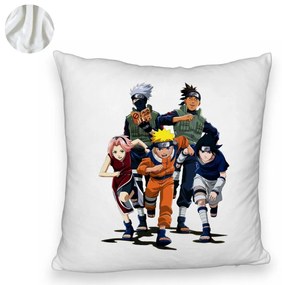 Perna Decorativa Fluffy cu Naruto team, 40x40 cm, Alba, Husa Detasabila, Burduf