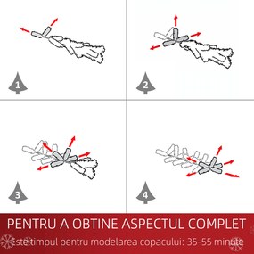 Brad de Crăciun 180 cm con 930 Ramuri Împodobit, Alb, Decoratiune de Craciun de sarbatori HOMCOM | Aosom Romania