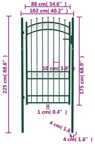 Poarta de gard cu tepuse, verde, 100x175 cm, otel Verde, 100 x 175 cm