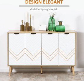 HOMCOM Comodă Bucătărie, Mobilier de Bucătărie cu Rafturi Reglabile și Picioare din Lemn de Pin, Bufet Modern pentru Living, Living, Sala de Mese, 120x35x77,4cm, Natural și Alb | Aosom Romania