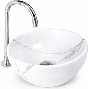 ASTI-M || Lavabou adânc, de pus pe blat, ceramică, alb, imitație marmură, rotund