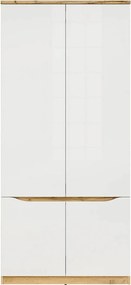 Dulap 90 NUIS, alb lucios/stejar wotan, PAL laminat, cu 4 usi, 90x58x1