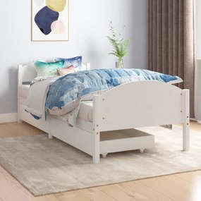 3060479 vidaXL Cadru de pat cu 2 sertare, alb, 90x200 cm, lemn masiv de pin