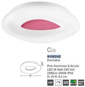 Plafoniera LED dimabila, design modern Cia roz, 45cm