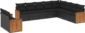 vidaXL Set canapele de grădină cu perne, 10 piese, negru, poliratan