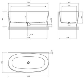 Omnires Valencia M+ cada de perete 158x77 cm ovala alb VALENCIASWPBM