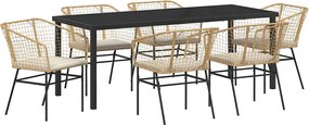 vidaXL Set de masă pentru grădină 7 pcs Maro poliratan