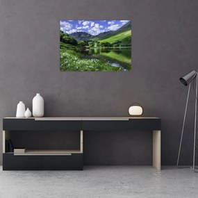 Tablou pe sticlă - Peisaj cu un lac (70x50 cm)