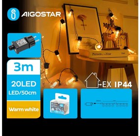 Aigostar - Ghirlandă LED decorativă pentru exterior, 20 LED/3 m, IP44, alb cald