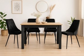 Set de sufragerie 1+4, masa neagra cu decor stejar auriu MADO 120x80cm si scaun de sufragerie din catifea neagra IMOLA
