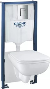 Set vas WC suspendat cu capac Grohe Start Edge rezervor incastrat Solido 5 in 1 cu clapeta crom Even