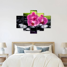 Tablou - Orhidee roz cu frunze de palmier (150x105 cm)