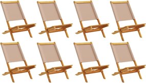 vidaXL Scaune de grădină pliabile 8 buc., textil taupe/lemn masiv