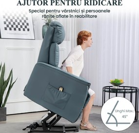 HOMCOM Fotoliu Electric cu Ridicare, Reglabil până la 145°, cu Telecomandă, 80x94x104 cm, Albastru Deschis | Aosom Romania