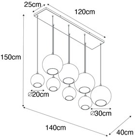 Lampă suspendată din alamă cu sticlă albastră și verde cu 8 lumini - Sandra