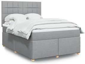 vidaXL Pat continental cu saltea, gri deschis, 160x200 cm, textil