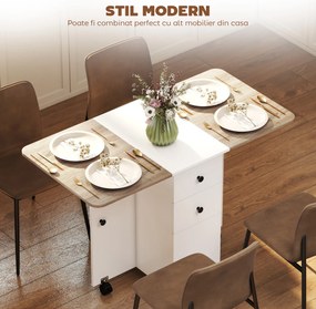 HOMCOM Masă Rabatabilă pentru Maxim 6 Persoane cu 2 Sertare, Dulap și Raft Posterior, 120x60x76.5 cm, Alb | Aosom Romania