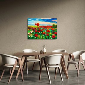 Tablou pe sticlă - Câmp cu maci (70x50 cm)