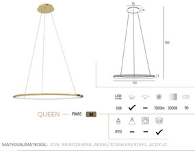 Lustra suspendata LED dimabila design modern QUEEN auriu periat, 50cm