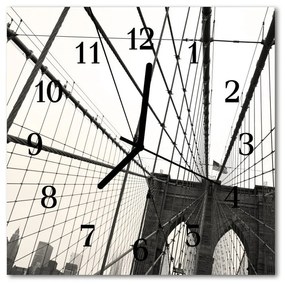 Ceas de perete din sticla pătrat Podul Brooklyn Arhitectura Gray
