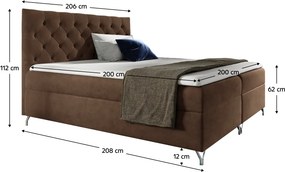 Pat cu boxspring, 200x200, ţesătură maro Velvet, GULIETTE + cadou