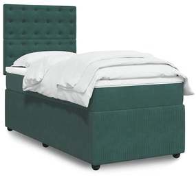 3294529 vidaXL Pat box spring cu saltea, verde închis, 90x190 cm, catifea