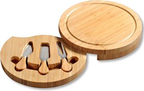 Platou pentru taierea si servirea branzeturilor cu tacamuri Kesper 58642, 23 cm, 5 piese, compartiment incorporat pentru tacamuri, bambus, natural