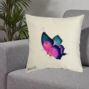 Perna Decorativa Fluture Neon, 40x40 cm, Ecru, Husa Detasabila, Perna Inclusa, BEKZ®