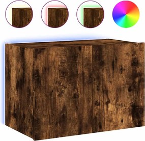 vidaXL Comodă TV de perete cu lumini LED, stejar fumuriu, 60x35x41 cm