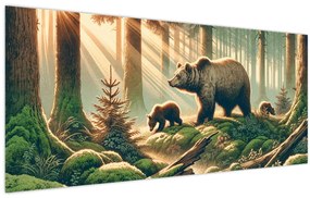 Tablou - Urși în pădure (120x50 cm)