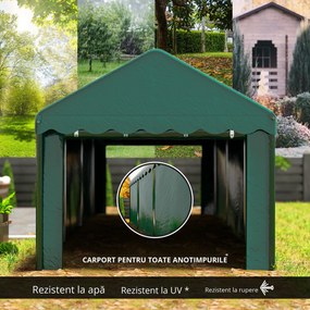 Outsunny Carport tente garage 3 x 6m Acoperiș mașină robust cu 2 uși înfășurate, țesătură 200g PE, verde | Aosom Romania