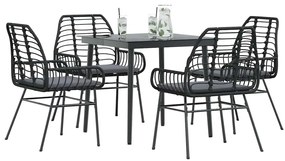 vidaXL Set de sufragerie de grădină 5 piese neagră Sticlă Poly Rattan
