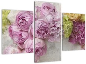 Tablou - Flori pe perete culorile pastel (90x60 cm)