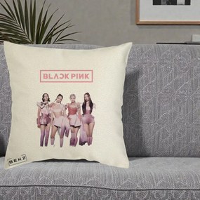 Perna Personalizata K-pop BLACKPINK Fotografie Grup Tinute Roz, 40x40 cm, Ecru, Husa Detasabila, Perna Inclusa, BEKZ®