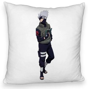 Perna Decorativa Fluffy cu Naruto Kakashi, 40x40 cm, Alba, Husa Detasabila, Burduf