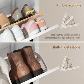 HOMCOM Dulap pentru Pantofi cu 2 Sertare Rabatabile, Design Country Slim cu Rafturi Reglabile, Organizator Freestanding pentru Intrare, Hol, Living, Capacitate 8-12 Perechi, Alb | Aosom Romania