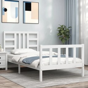 3191957 vidaXL Cadru de pat cu tăblie, alb, 90x200 cm, lemn masiv